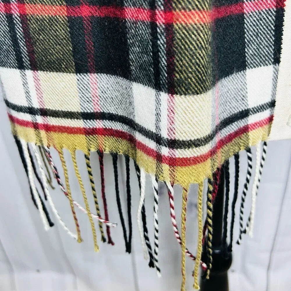 100% Cashmere Scarf Camel Tan Tartan Plaid Made in Scotland 70